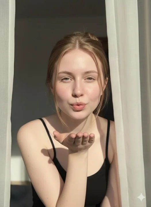 Ethereal Girl Fashion Close-up under Dreamlike Light Shadows