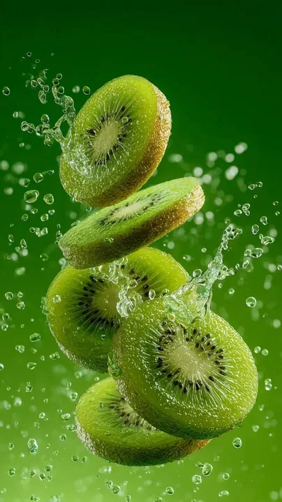 Gouttes de kiwi vert vif en macrophotographie