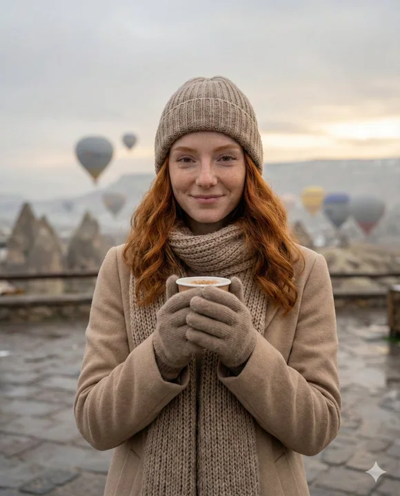 Matin d'hiver chaud en photographie de voyage sous un ballon à Cappadoce
