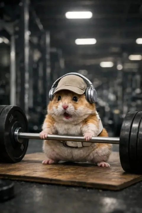 Instant de force explosive d'un hamster lors d'une traction sur un chariot,质感 de film ultra-réaliste