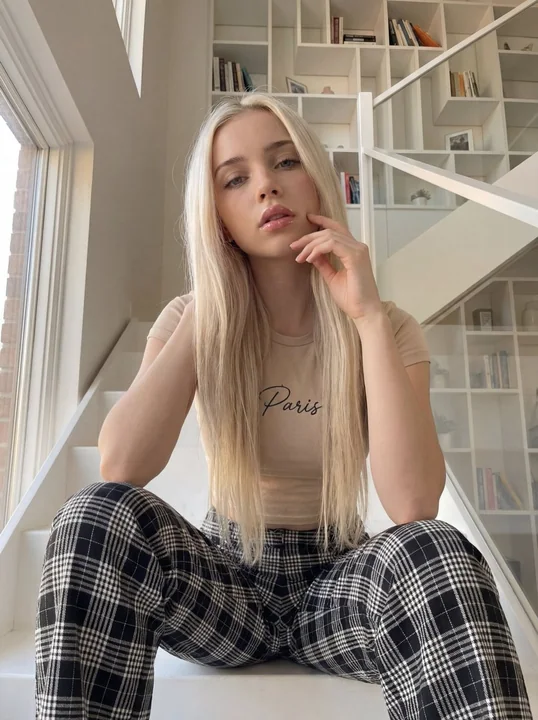 ノルディックミニマルな光と影の下で、白金の長い髪を持つラクダな少女