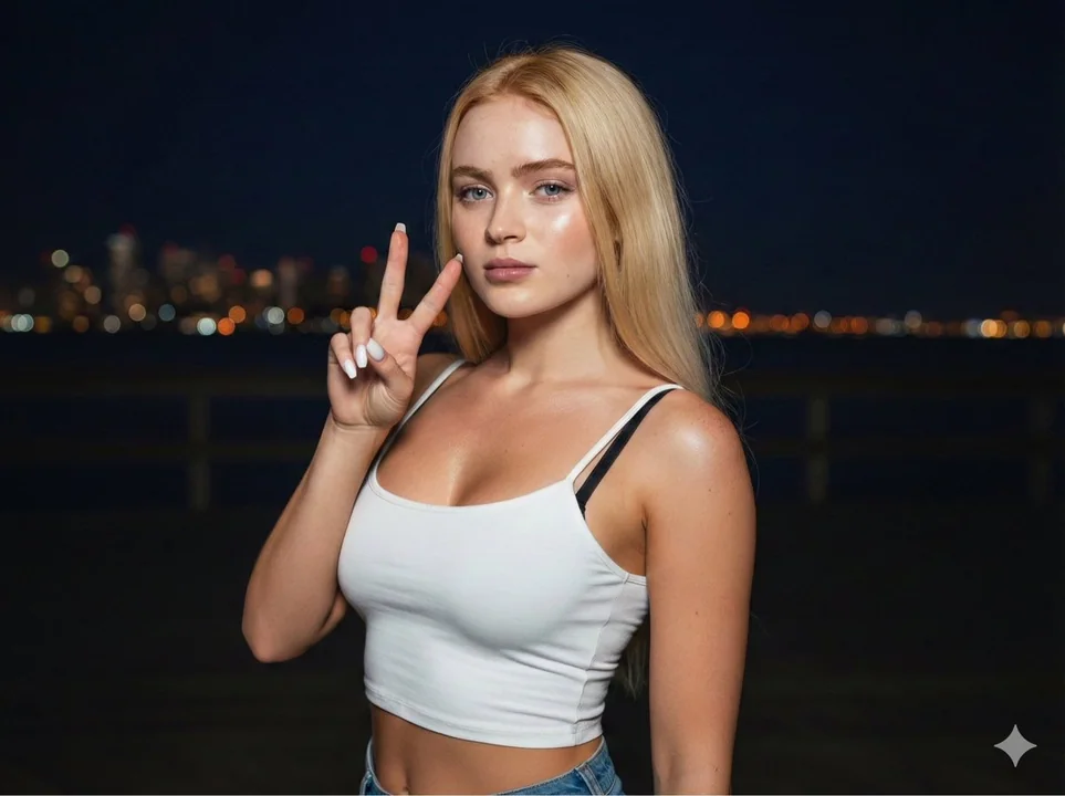 Светлоблонная Y2K-голливудская звезда с ярким светом в ночи