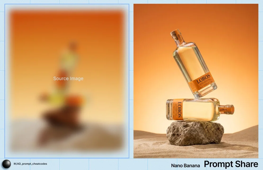Amber glass bottle hovering above the gravel