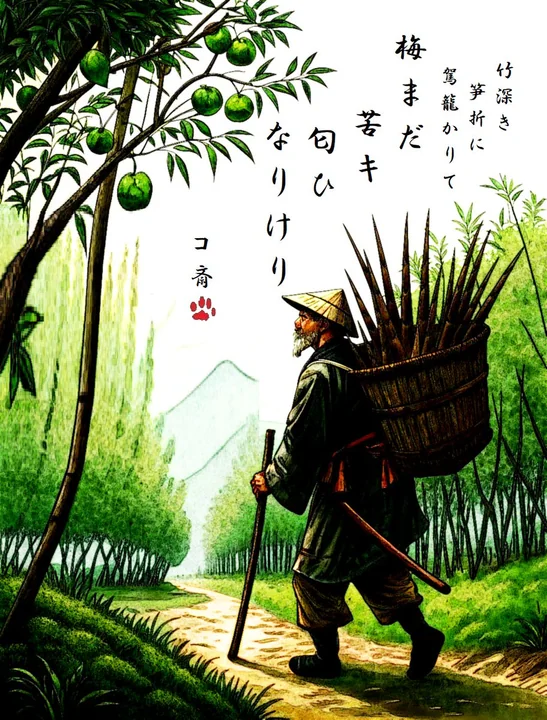 In the bamboo grove's secluded path, the sedan chair's shadow sways; the lingering fragrance of bitter plum lingers.