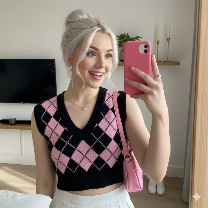 Dreamy mirror selfie of a sweet blonde girl