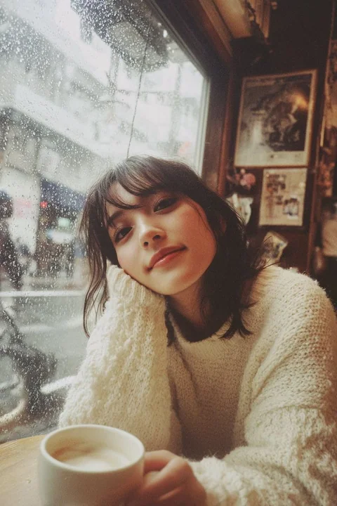 カフェの雨の日の小さな幸せ