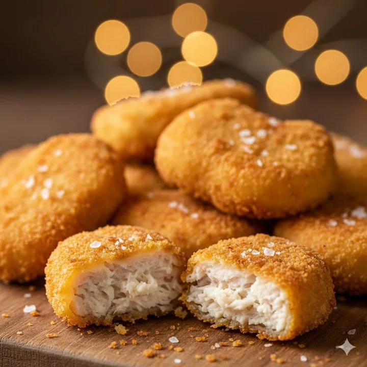 Golden, crispy fried chicken chunks close-up