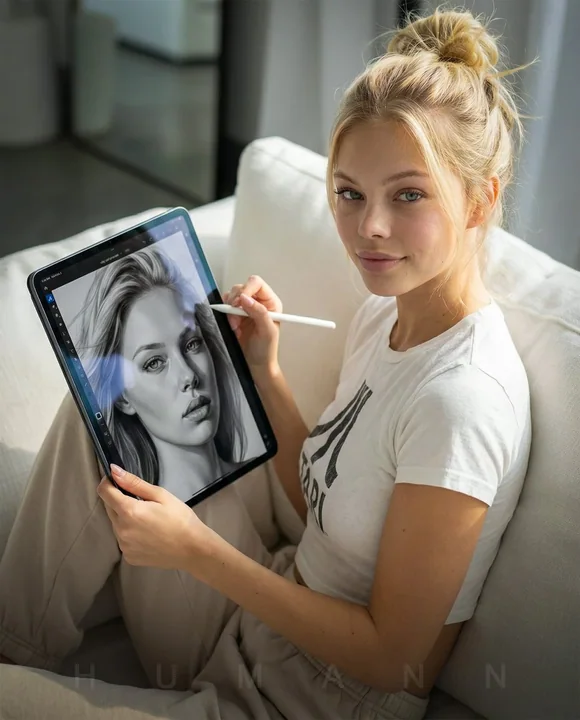 الرسم على لوحة الأيباد لشخصية بتصميم واقعي للغاية لكرسي沙发