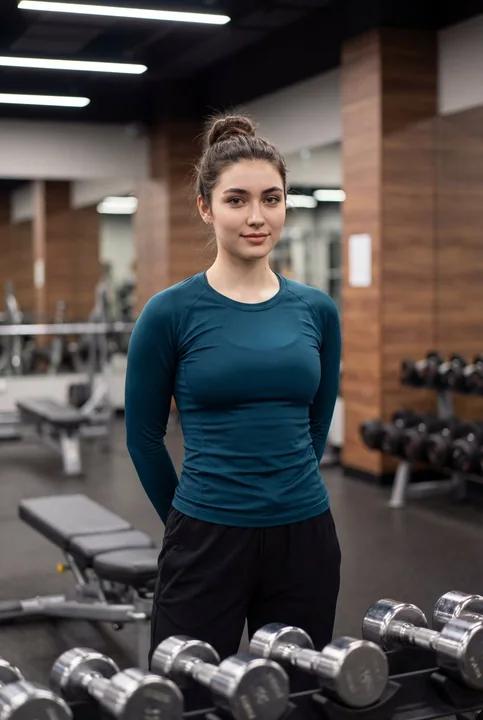Photos de la jolie fille confiante au gymnase