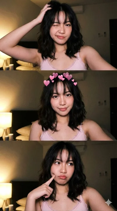 Trois photos de la jeune fille en soutien-gorge rose, joueuse