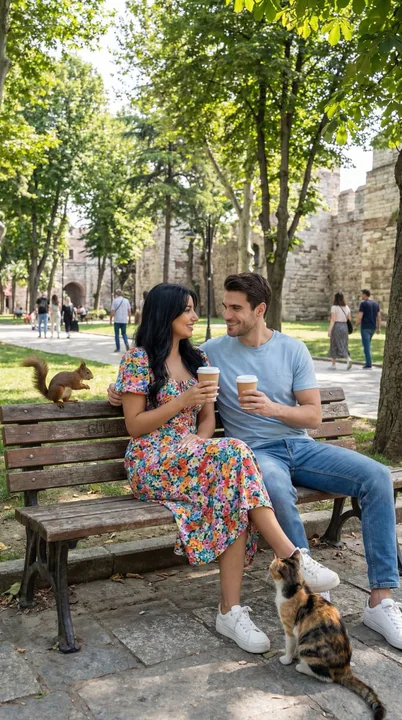 Love of Coffee and Quiet in Istanbul's Spring Park