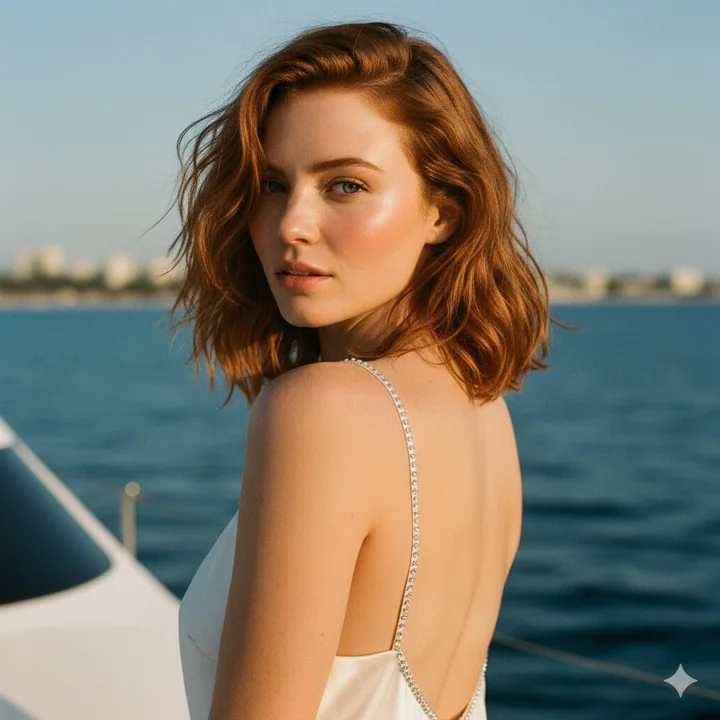 Breathtaking glance in the setting sun and sea breeze