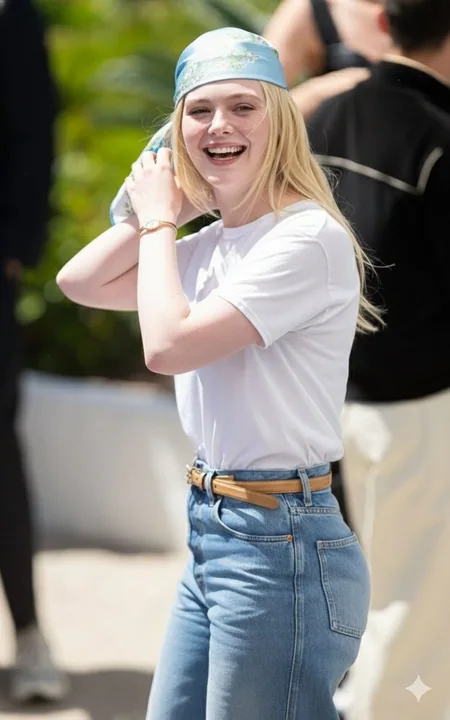 La jeune fille blonde sourit brillamment dans une photo de rue prise au soleil.
