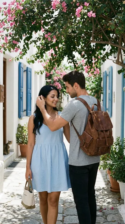 العلاقة الرقيقة في شوارع أثينا الحجرية في بحر إيجة