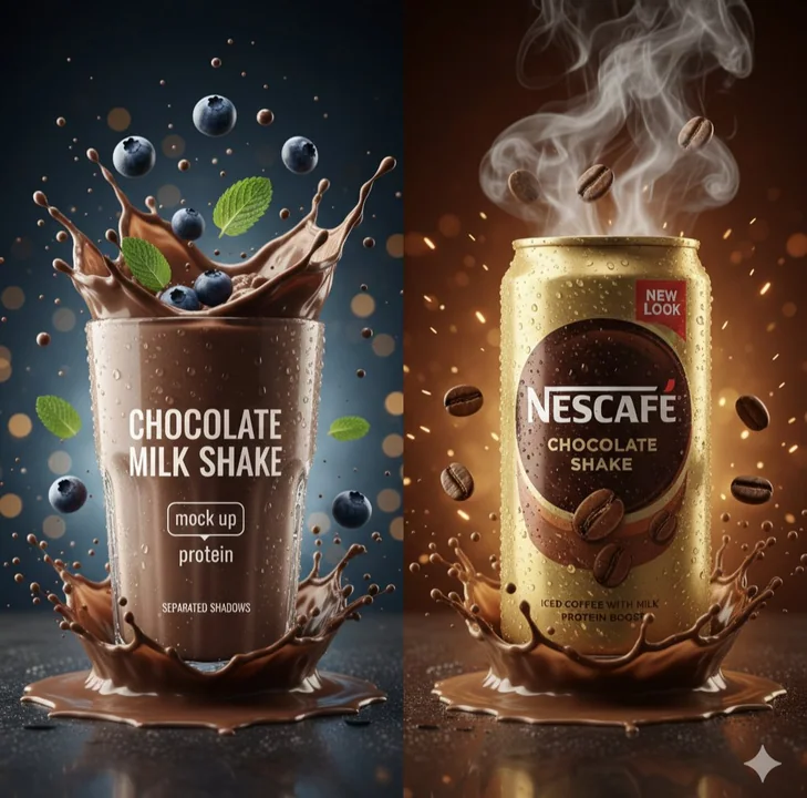 エレガントなチョコレートミルクシェイクとコーヒーが衝突し、飛び散る