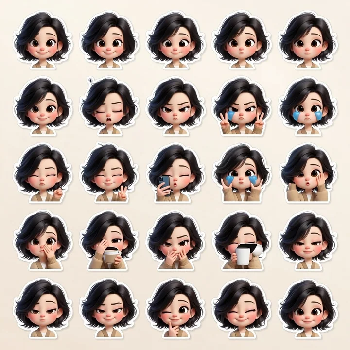 3D皮克斯女孩百变表情贴纸包