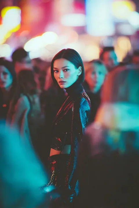 Portrait de mode sur les rues néon cyberpunk