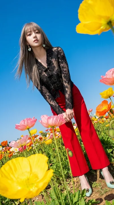Vibrant flower field outdoor fashion photography