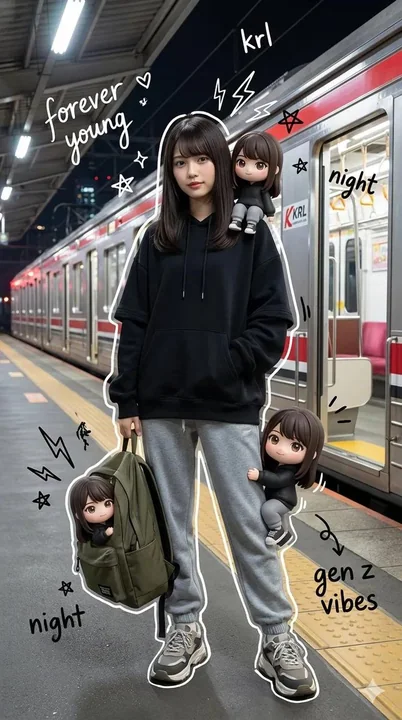 夜色火车站的潮流Z世代涂鸦肖像