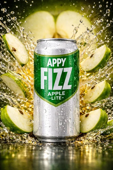 Close-up of ice-cold apple soda spraying