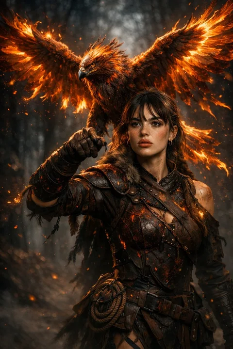 Emberplate Falconer and Flame-Winged Divine Bird