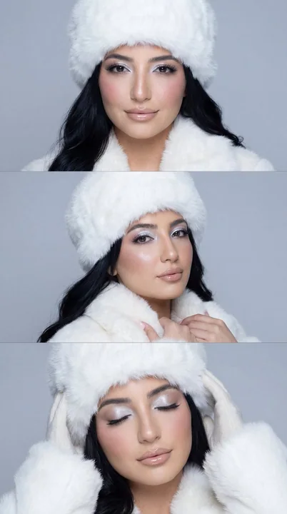 Beauté haut de gamme hivernale en fourrure blanche dans un style minimaliste et froid