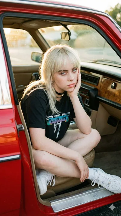 Fille de rock décontractée dans un cadre de porte vintage