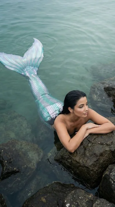 Portrait de sirène réaliste de niveau cinéma en eau peu profonde