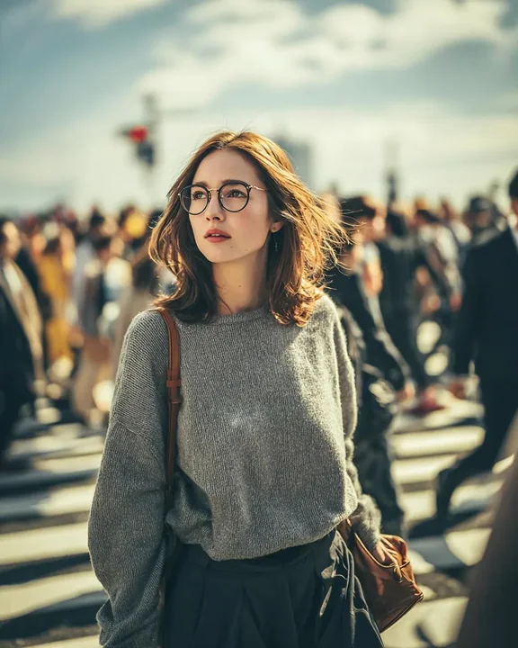 黄金タイムの街頭で映画のような少女
