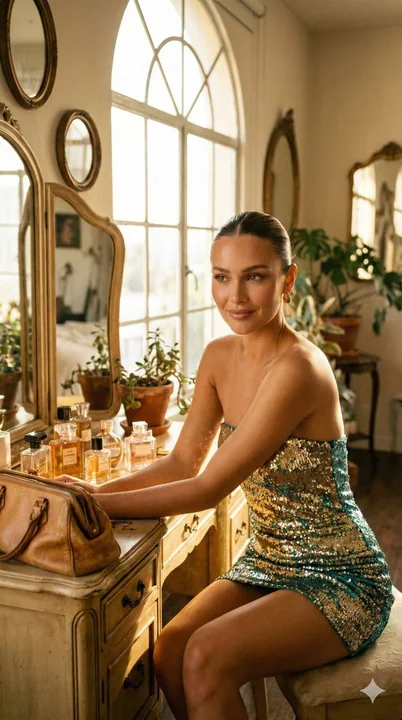 Fashion charm under the sun: Glitter dress makeup editorial