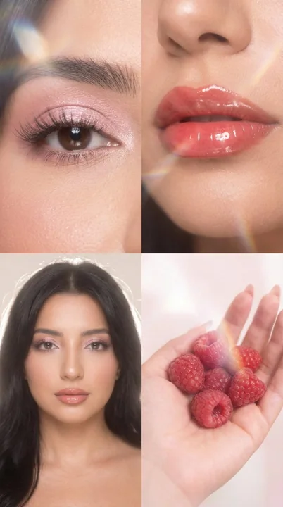 Verre de lait de fraise avec effet de lumière et photo de mode beauté