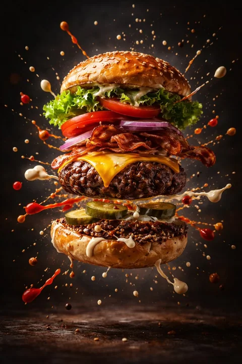 Movie-Grade Slow-Motion Hamburger Dissection Advertisement