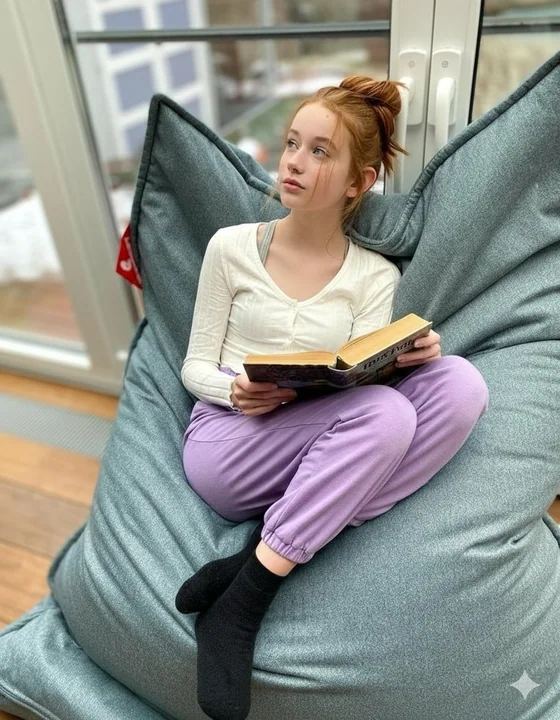 Красноволосая девушка на диване для ленивых и зимняя книга мечты