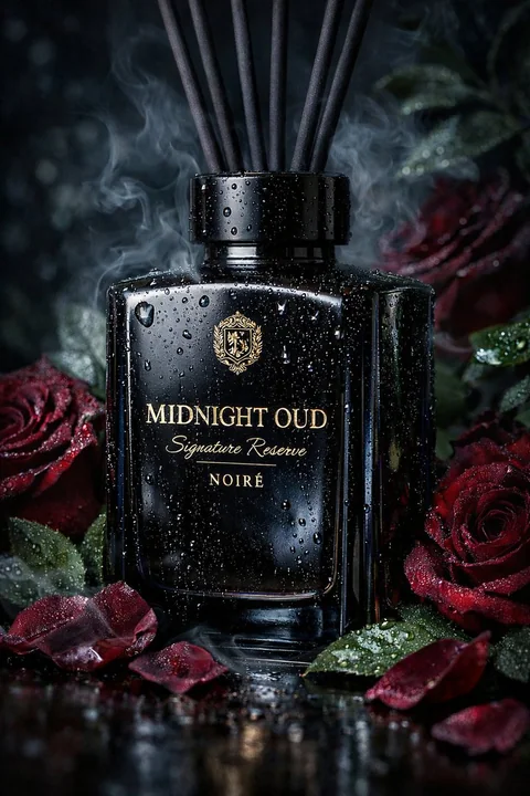 Midnight Ebony Luxury Perfume Bottle Macro Photography
