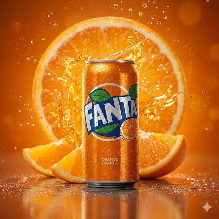 Сверхреалистичный кадр со льдом и лимонадом Fanta, брызги
