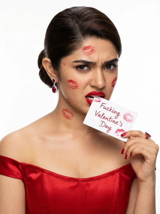Belle aux lèvres rouges furieuses de la Saint-Valentin