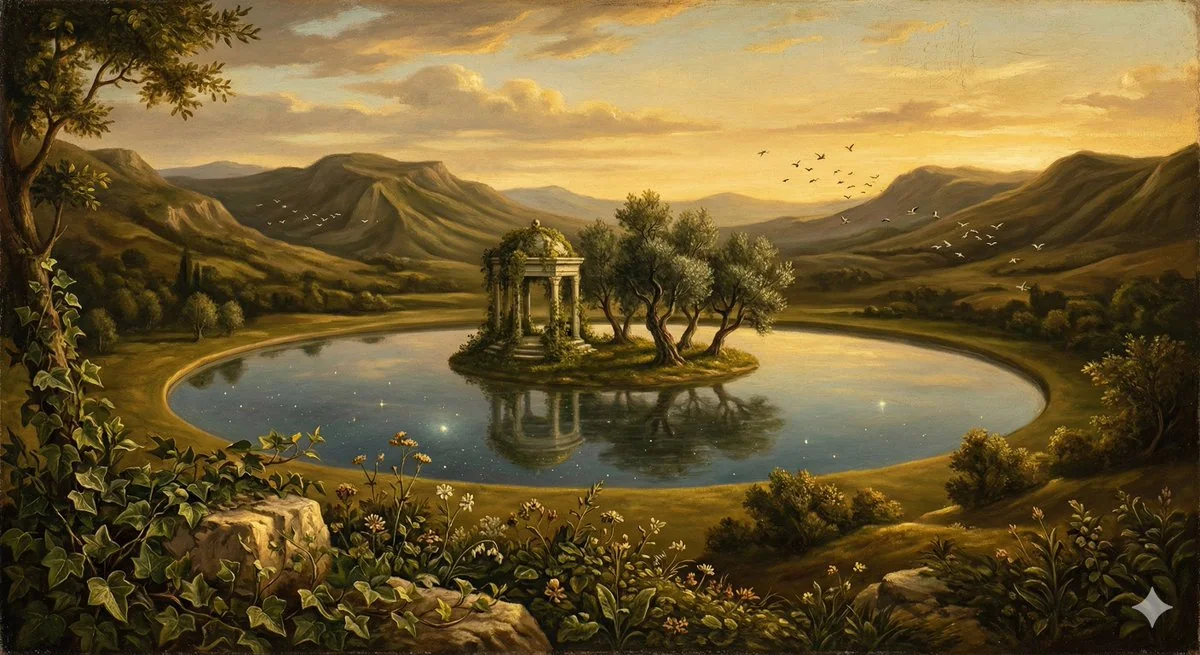الرسم الزيتي السريالي لجزيرة أسطورية في عصر النهضة