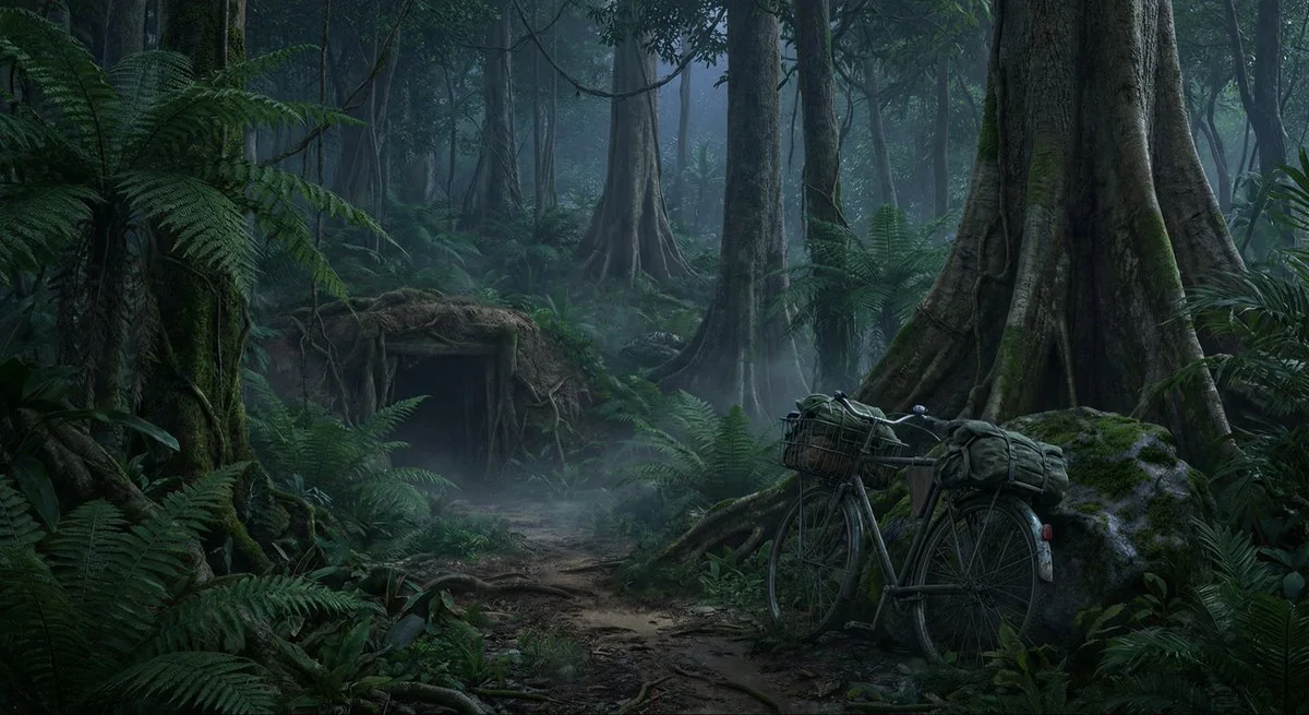 Forêt tropicale à l'heure du coucher du soleil sur la Route de Ho Chi Minh