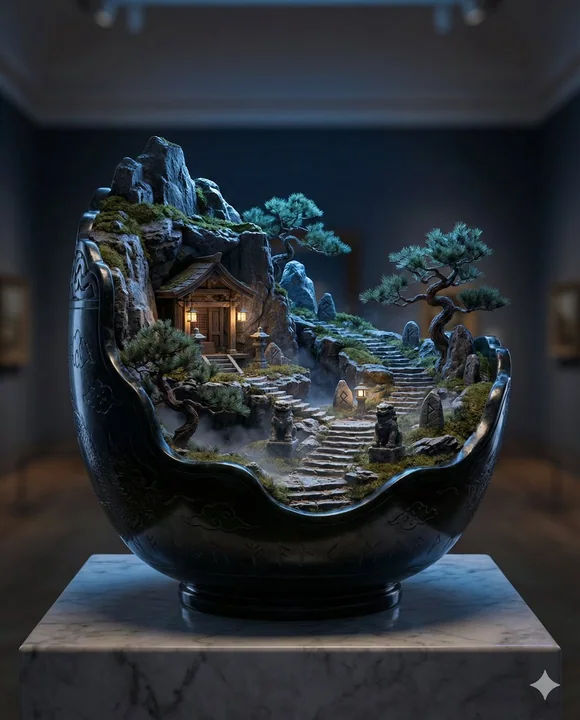 黒玉古山夜境ミニチュアランドスケープ