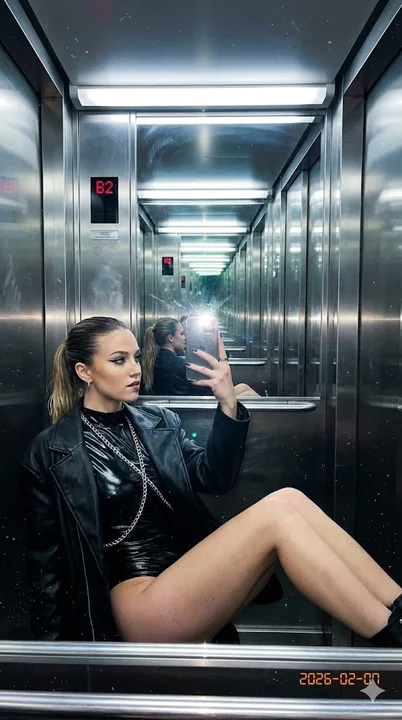 Ascenseur miroir ultra grand angle autoportrait sexy