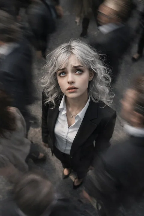 المرأة المهنية القاتمة في صمت بين الفوضى