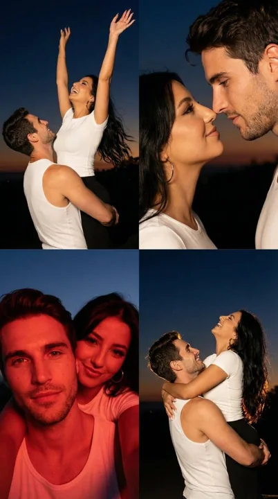 Clichés de film romantique en amoureux sous le coucher du soleil