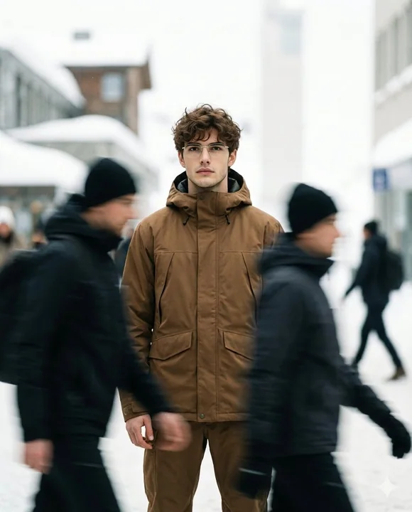 High fashion magazine spread with a blend of motion and stillness