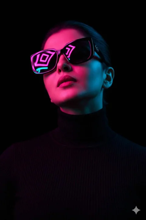 Portrait de lunettes de soleil réfléchissantes au néon cyberpunk
