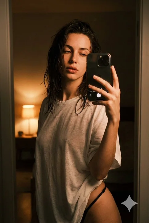 Autoportrait détendu et intime dans une chambre à lumière chaude