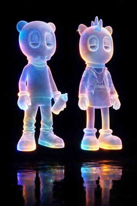 Illusion flottante en verre fumé mat avec personnage holographique