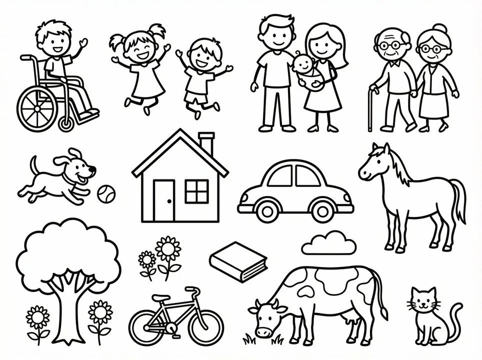 Black and white coloring book outline collection