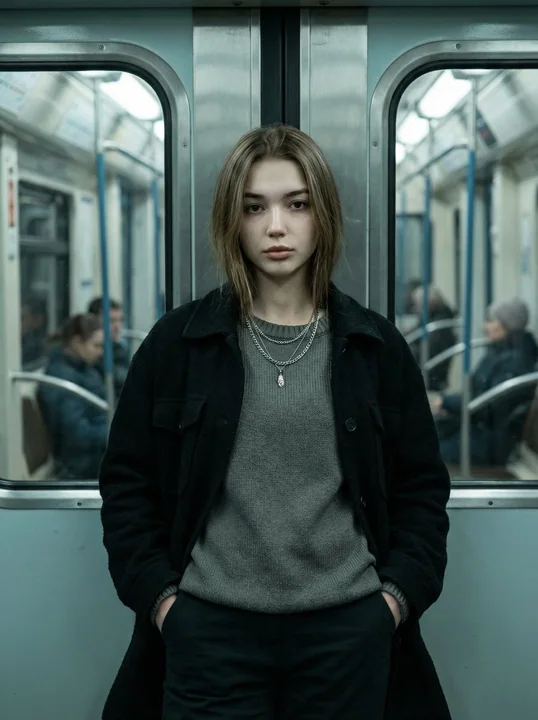 Femme fatale élégante dans le wagon de métro