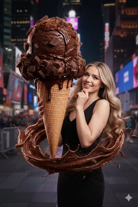 Tempête de glace au chocolat sous la nuit néon