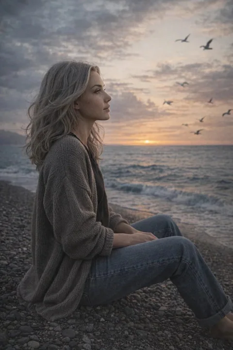 ظل بجودة فيلم عند غروب الشمس على الشاطئ